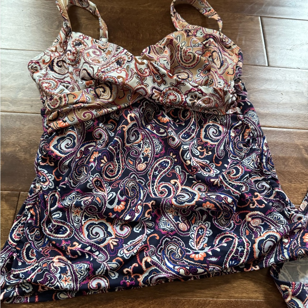Lands' End Navy and Purple Paisley swim suit two pieces NWT never worn